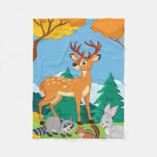 Wildlife Racoon Chipmunk Rabbit Deer Fall Landsca Fleece Blanket