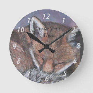 wildlife realist  painting of sleeping red fox round clock