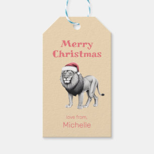 Wildlife Safari Animal Lion Santa Hat Christmas Gift Tags