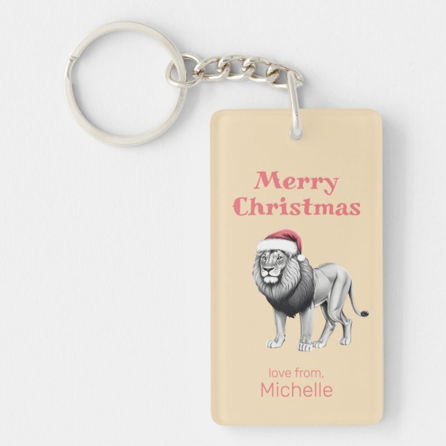 Wildlife Safari Animal Lion Santa Hat Christmas Key Ring (Front)