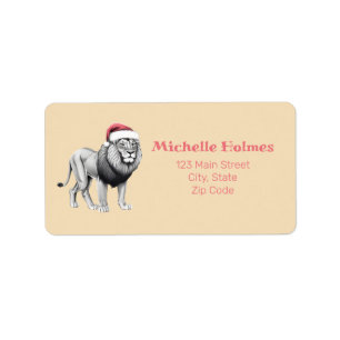 Wildlife Safari Animal Lion Santa Hat Christmas Label