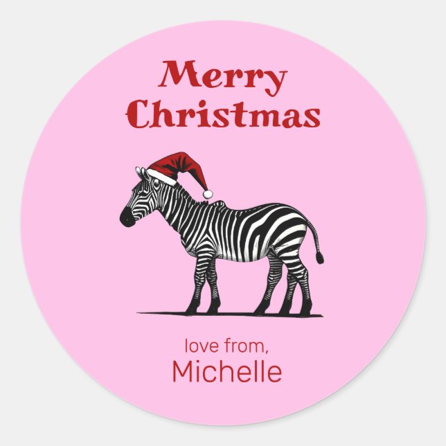 Wildlife Safari Animal Zebra Santa Hat Christmas Classic Round Sticker (Front)