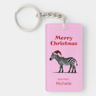 Wildlife Safari Animal Zebra Santa Hat Christmas Key Ring