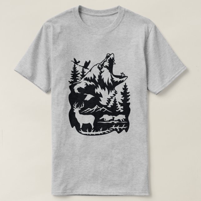 Wildlife Silhouette Featuring Bear, Deer T-Shirt (Design Front)