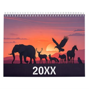 Wildlife Silhouette Wall Calendar 2026