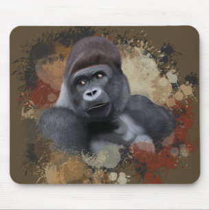 Wildlife Sitting Gorilla Earth Tone Paint Splatter Mouse Mat