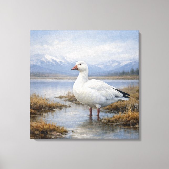 Wildlife Snow Goose Mountain Lake Canvas Print (Front)