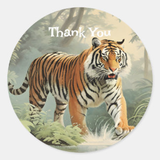 Wildlife Tropical Rain Forest Tiger Vintage Classic Round Sticker