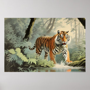 Wildlife Tropical Rain Forest Tiger Vintage  Poster
