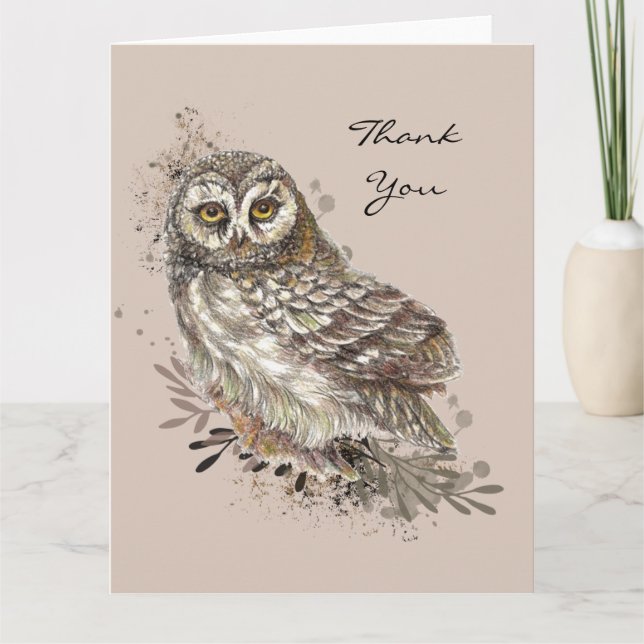 Wildlife Watercolor Art Nature, Owl, Bird Card (Front)