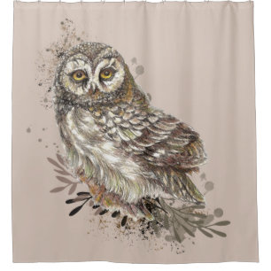 Wildlife Watercolor Art Nature, Owl, Bird, Shower Curtain