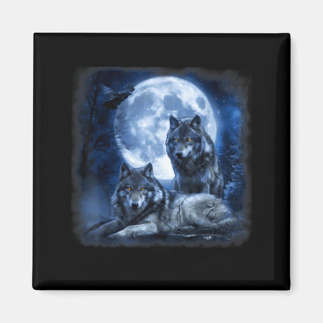 Wildlife Wolf Howling Moon Forest Nature Wild Magnet (Front)