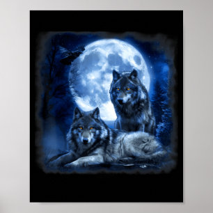 Wildlife wolf howling moon forest nature wild poster