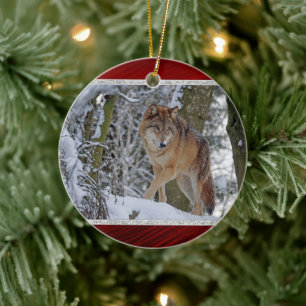 Wildlife Wolf Snow Photo Ceramic Tree Decoration