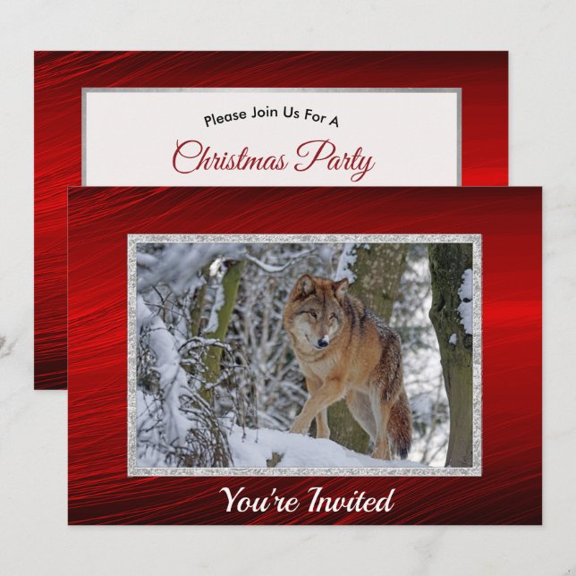 Wildlife Wolf Snow Photo Christmas Invitation (Front/Back)