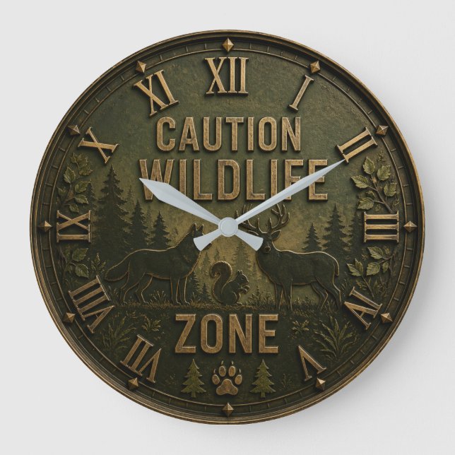Wildlife Zone  Rustic Forest Animal Cabin Decor Large Clock (Front)