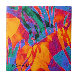 Wildly Colourful Abstract Art by PiCassieO Tile