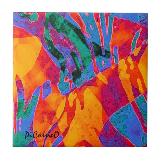 Wildly Colourful Abstract Art by PiCassieO Tile