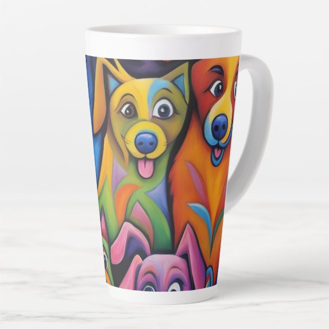 Wildly colourful abstract dogs latte mug (Right Angle)
