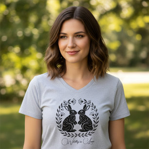 Wildly in Love Linocut Rabbits Romantic T-Shirt