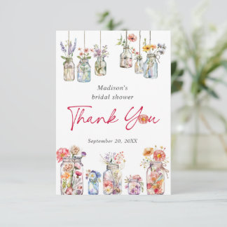 Wildly In Love Wildflower Watercolor Bridal Shower Thank You Card