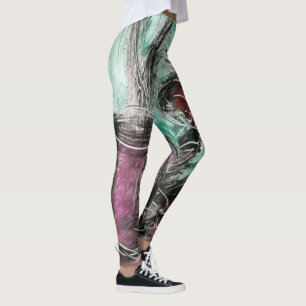 Wildly Painted Green, Black, Red and Rose Leggings