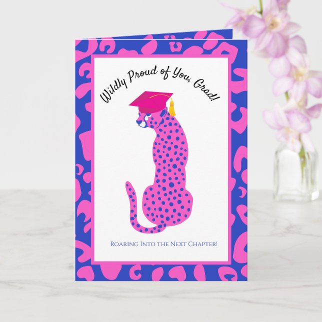 Wildly proud Next Chapter Pink Leopard Graduation  Card (Orchid)