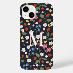 wildstrawberry patterned monogrammed  navy Case-Mate iPhone 14 case