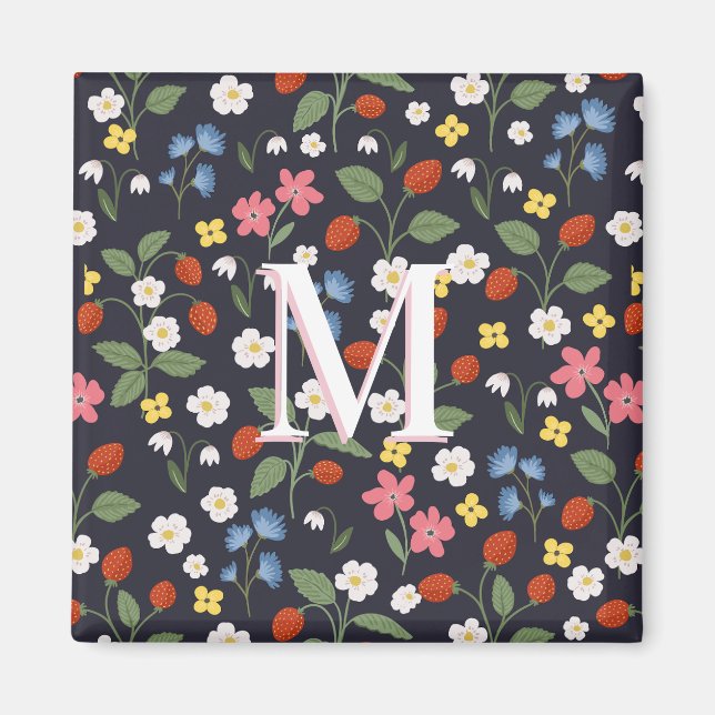 wildstrawberry patterned monogrammed  navy magnet (Front)