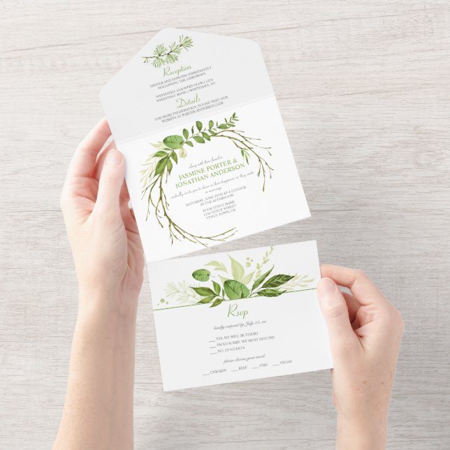 Wildwood Botanical Rustic Wreath Wedding |   All In One Invitation (Tearaway)