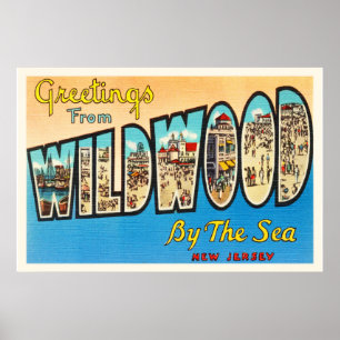 Wildwood by the Sea New Jersey NJ Vintage Postcard Poster