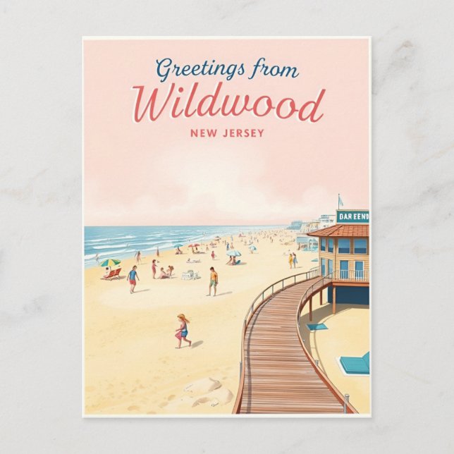 Wildwood, New Jersey – Retro Beach Scenes Postcard (Front)