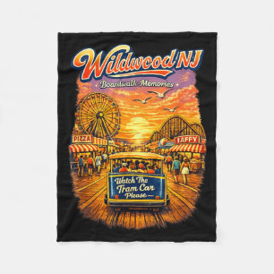 Wildwood NJ Boardwalk Memories Retro Tram Car Fleece Blanket