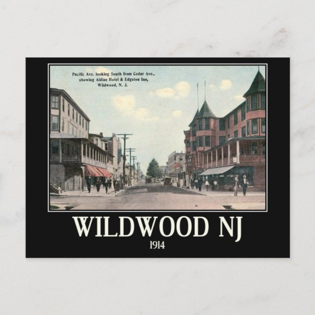 Wildwood NJ, Street View, 1914, Vintage Postcard (Front)