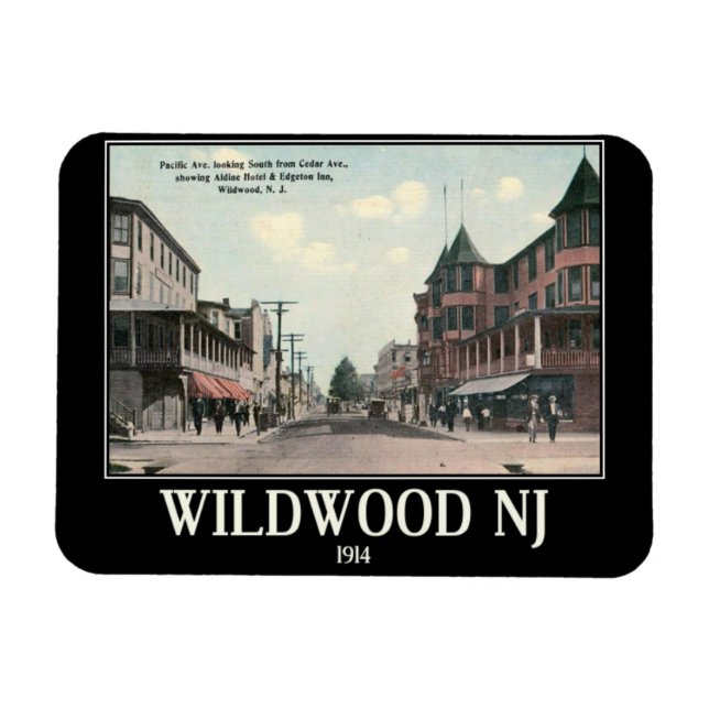 Wildwood NJ, Street View, 1914, Vintage Style Magnet (Horizontal)