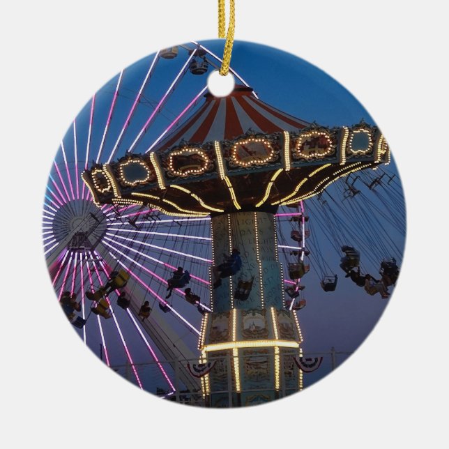 Wildwood NJ – Wave Swing Ride Ceramic Tree Decoration (Front)
