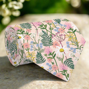 Wildwood Wildflowers Pale Rose Lawn Pattern Tie