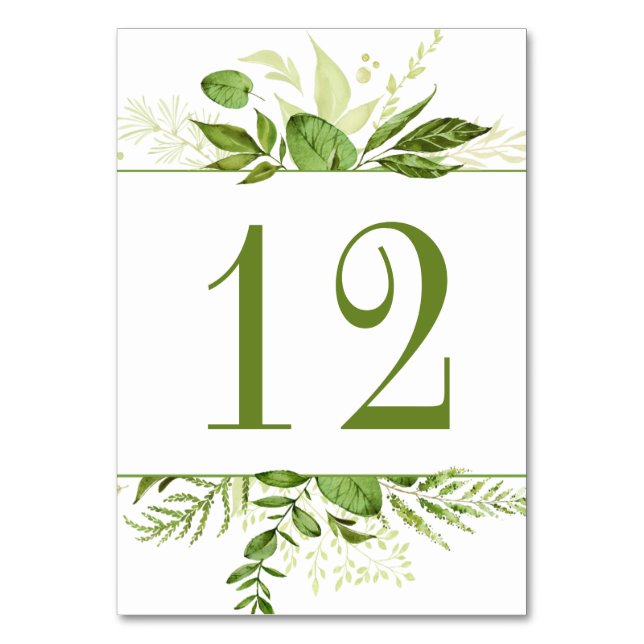 Wildwoods Botanical Rustic Greenery Watercolor Table Number (Front)
