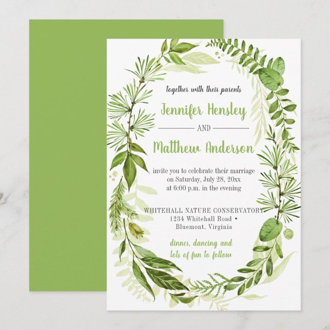 Wildwoods Greenery Wedding Invitations (Front/Back)