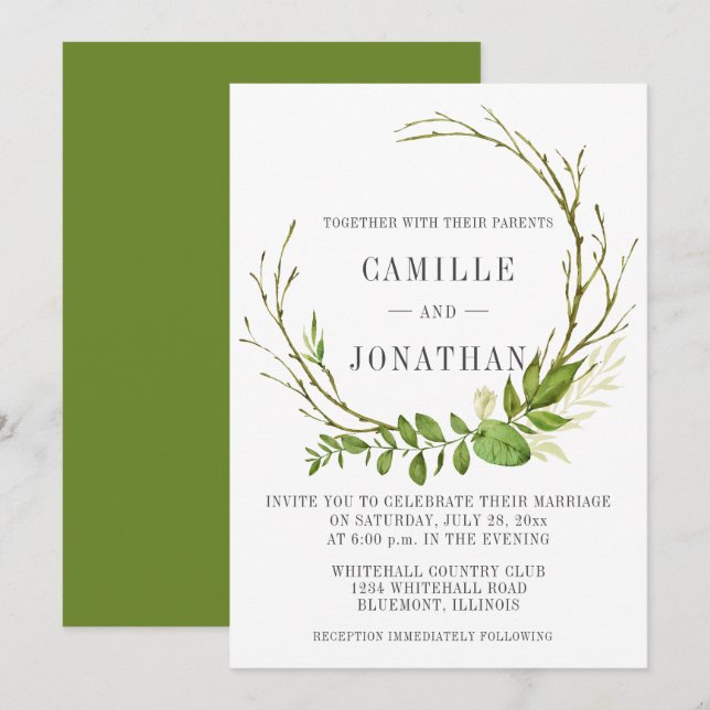 Wildwoods Rustic Wreath Wedding Invitation (Front/Back)
