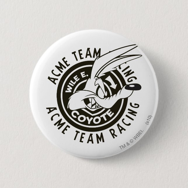 Wile E. Coyote Acme Team Racing B/W 6 Cm Round Badge (Front)