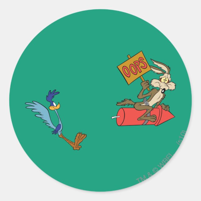 WILE E. COYOTE™ and ROAD RUNNER™ ACME Rocket Classic Round Sticker (Front)