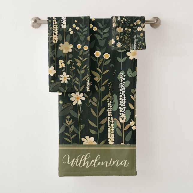 Wilhelmina Dark Daisy Floral Bath Towel Set (Insitu)