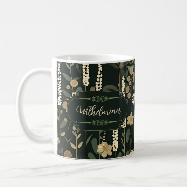 Wilhelmina Dark Daisy Floral Coffee Mug (Left)