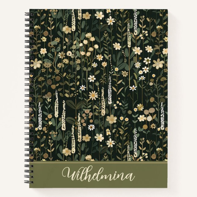 Wilhelmina Dark Daisy Floral Deluxe Notebook (Front)