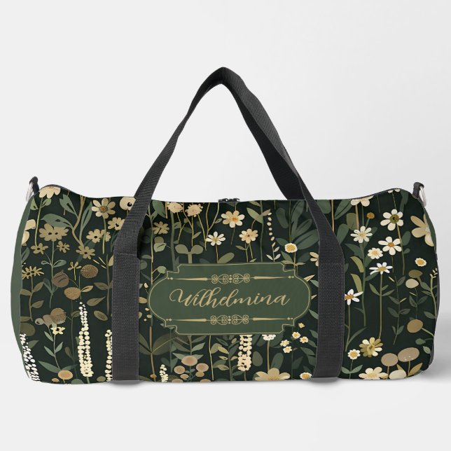 Wilhelmina Dark Daisy Floral Duffle Bag (Front)