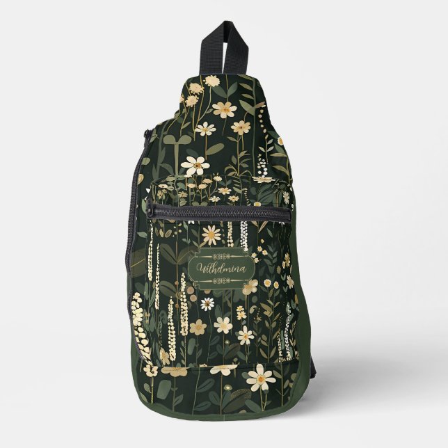 Wilhelmina Dark Daisy Floral Sling Bag (Front)