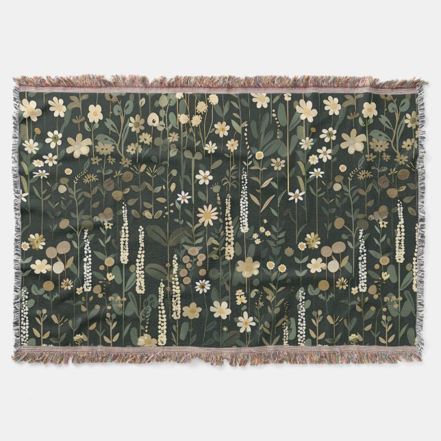 Wilhelmina Dark Daisy Floral Throw Blanket (Front)