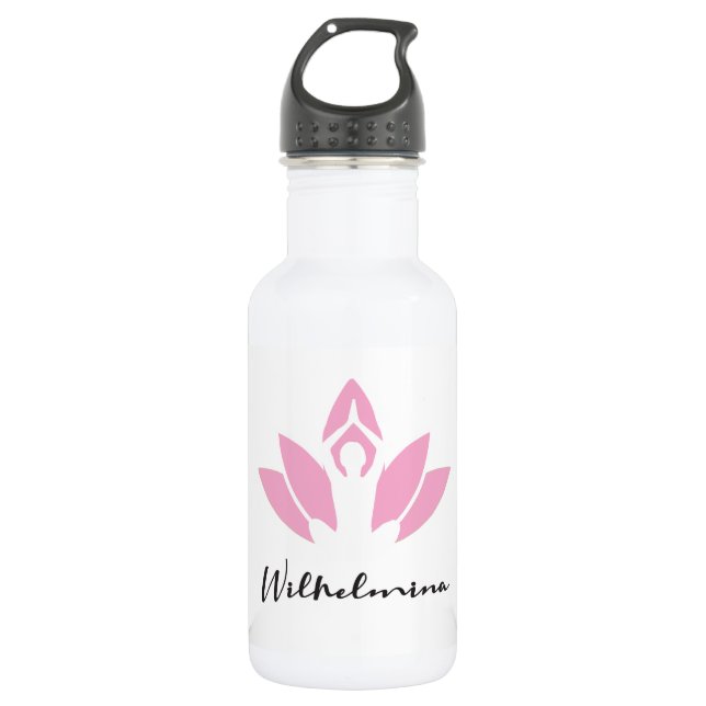 Wilhelmina. lotus W, yoga pose modern script 532 Ml Water Bottle (Front)