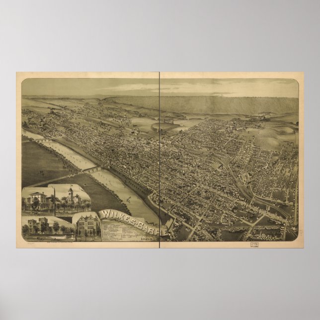 Wilkes-Barre Pennsylvania 1889 Antique Panorama Poster (Front)